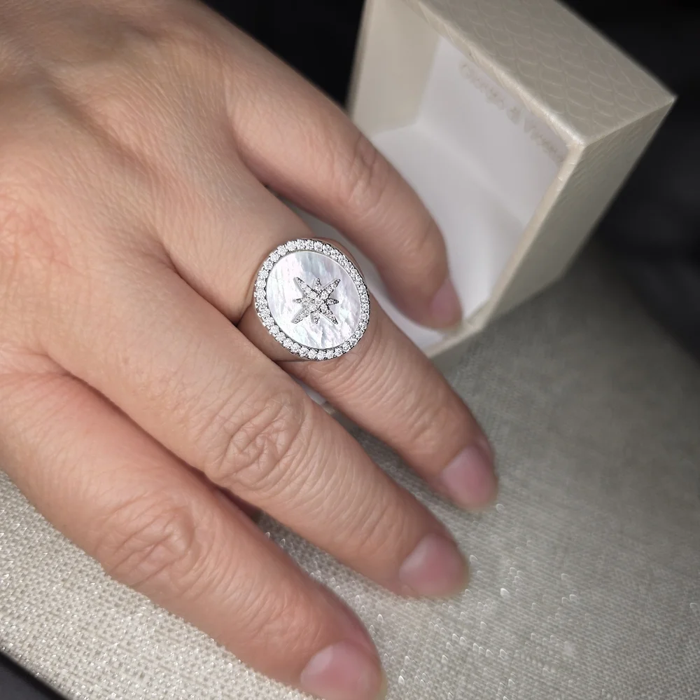 Giorgio di Vicenza Silver Starburst Ring with Mother of Pearl Size 8 - Picture 10 of 12
